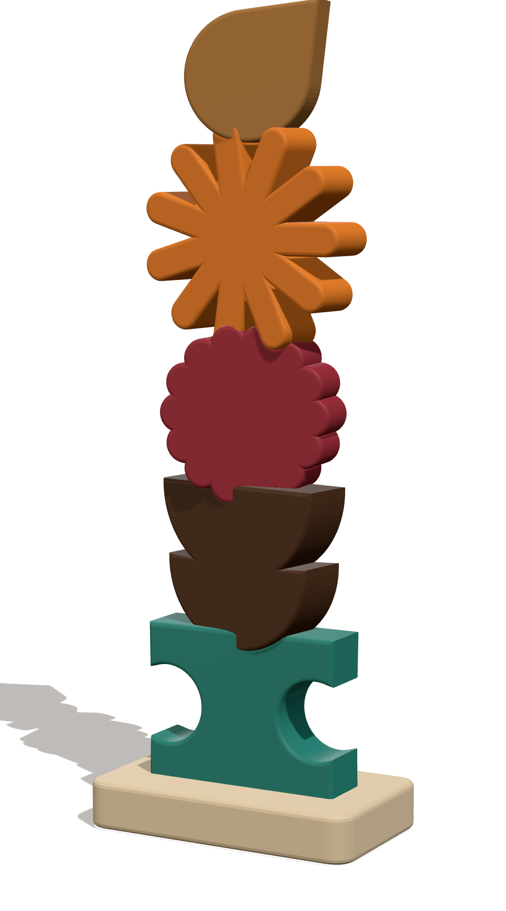 The lundo totem: five shapes stacked
